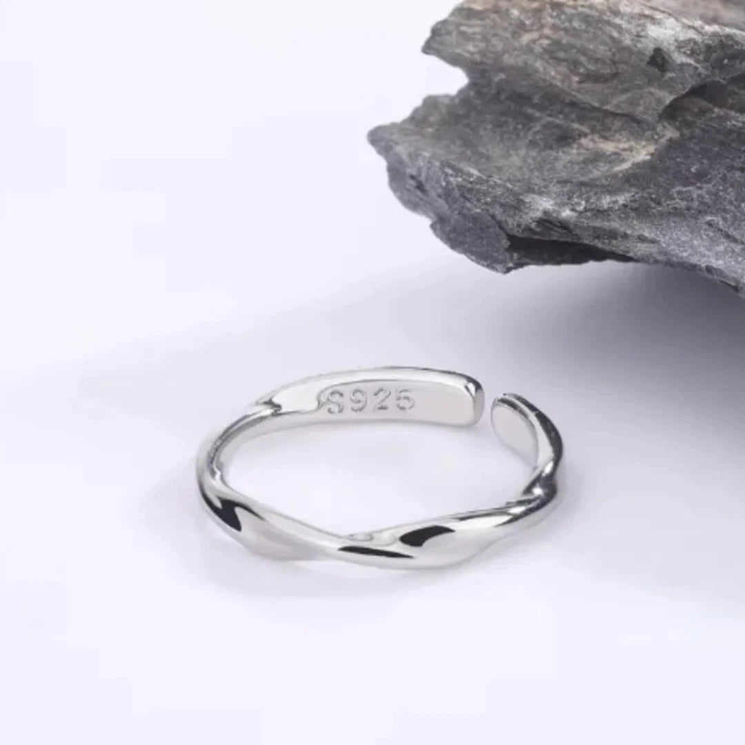 Sterling Silver Twisted Wave Ring | Adjustable Ripple Twist Ring for Women & Men | Minimalist Skinny Silver Band