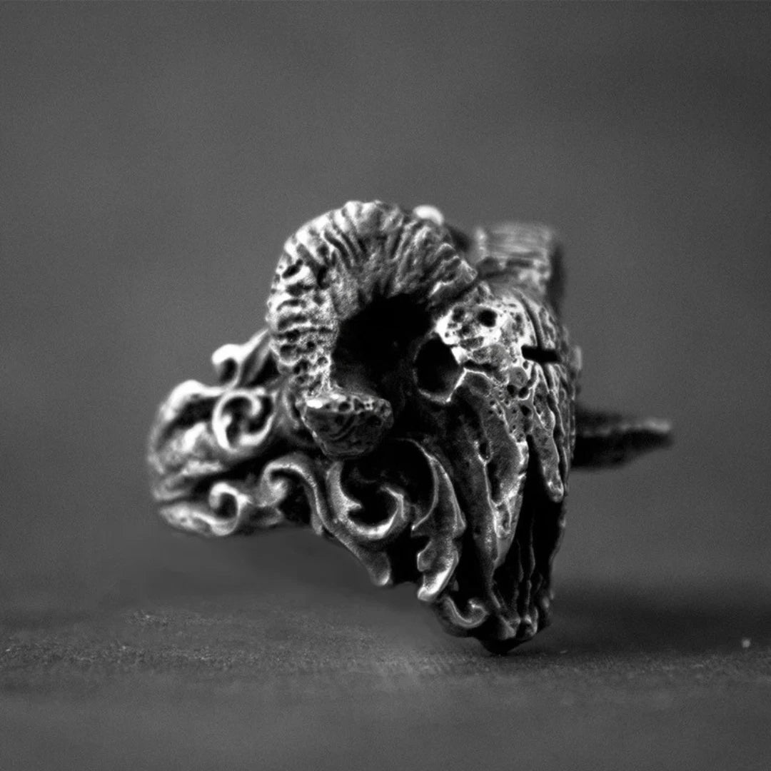 Vintage Gothic Baphomet Goat Skull Ring | Adjustable Punk & Biker Ring for Men & Women | Silver Gothic Statement Jewelry
