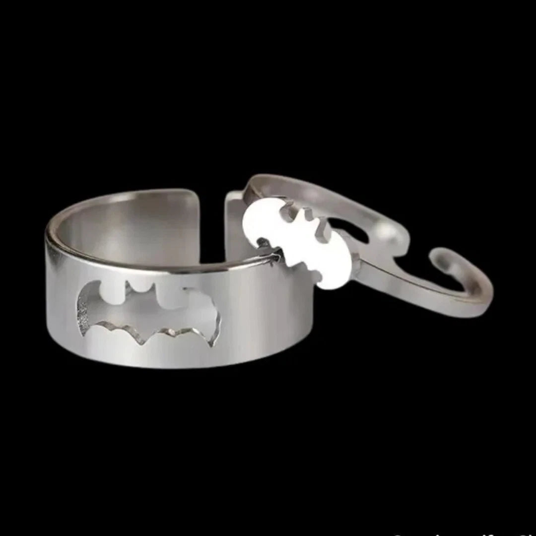 Bat Gothic Couple Ring Set | Adjustable Stainless Steel Batman Rings for Couples | Gothic Punk Unisex Matching Jewelry