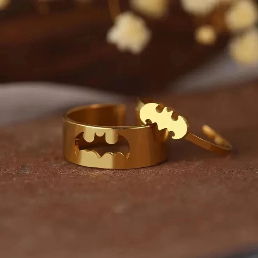 Bat Gothic Couple Ring Set | Adjustable Stainless Steel Batman Rings for Couples | Gothic Punk Unisex Matching Jewelry
