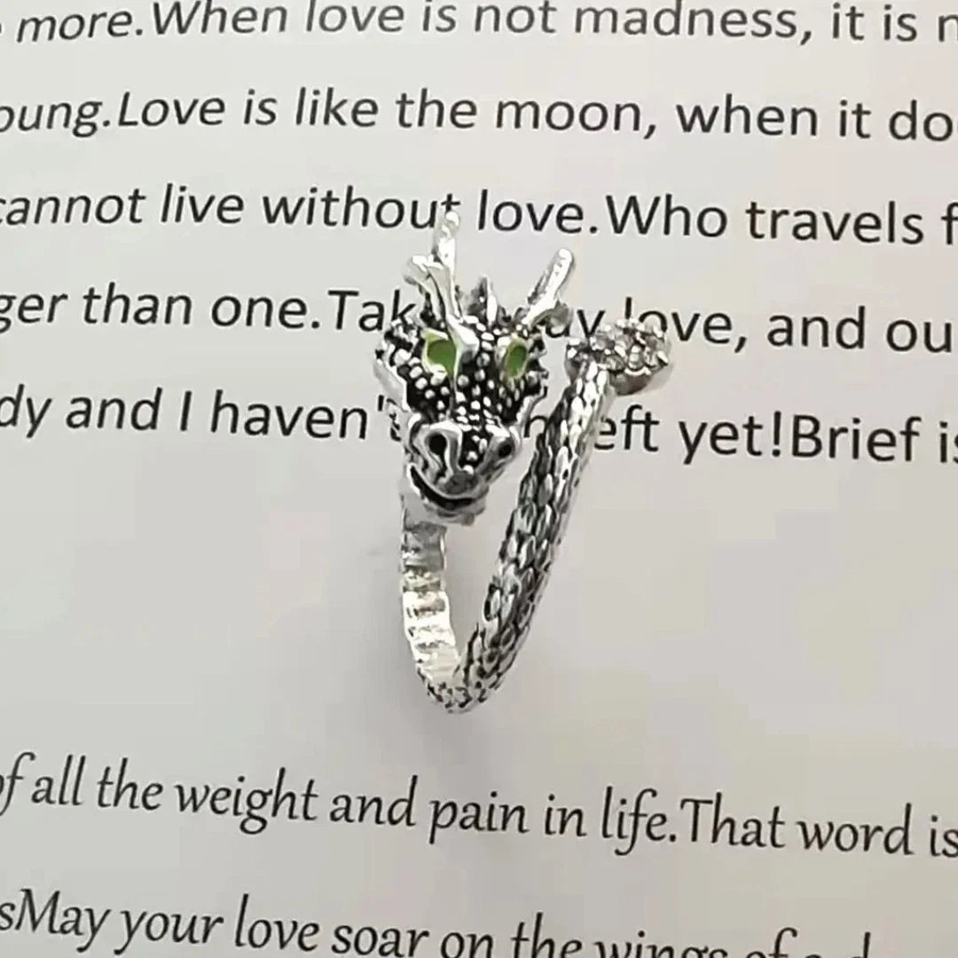 Vintage Adjustable Dragon Ring | Gothic Punk Open Ring for Men & Women | Antique Silver Fantasy Jewelry