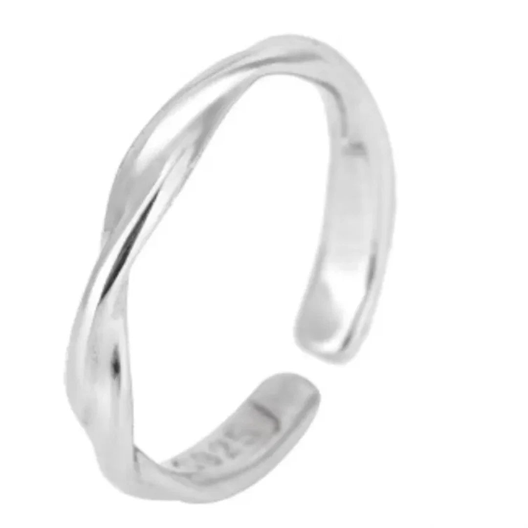 Sterling Silver Twisted Wave Ring | Adjustable Ripple Twist Ring for Women & Men | Minimalist Skinny Silver Band