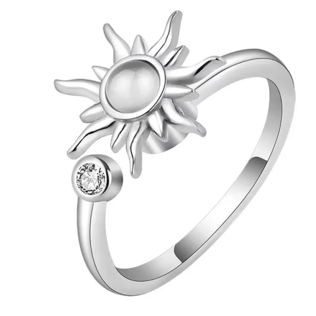 Sun Spinner Anxiety Ring | Sterling Silver Fidget Ring for Women | Celestial Anti-Stress Spinner Jewelry Gift