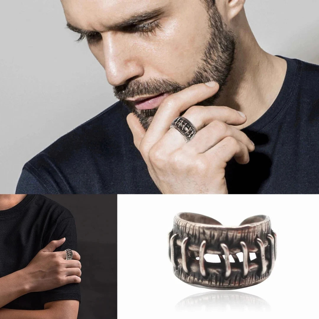 Vintage Gothic Cracks Patched Ring | Adjustable Punk Rock Band Ring | Unisex Distressed Silver Statement Jewelry
