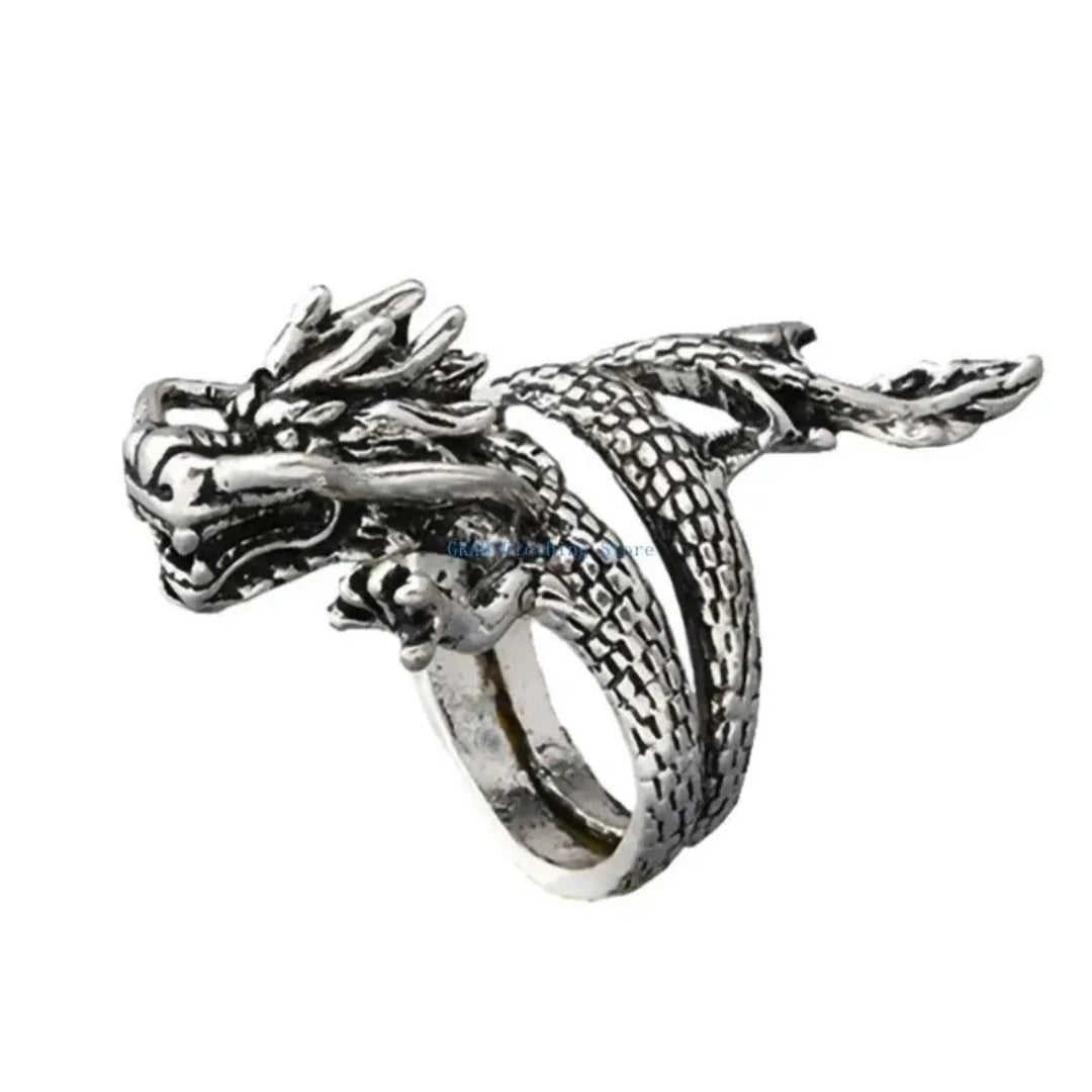 Vintage Dragon Adjustable Ring | Chunky Gothic Boho Dragon Ring for Men & Women | Antique Fantasy Jewelry UK