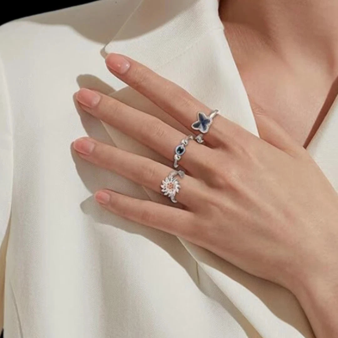 Anti-Anxiety Evil Eye Spinner Ring – Adjustable Fidget Bead Ring for Stress Relief & Positivity