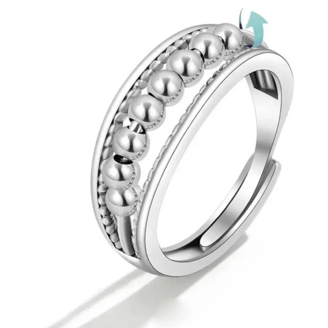 Sterling Silver Fidget Bead Ring | Adjustable Anxiety Relief Spinner Ring for Women | Stress Relief Mindfulness Jewelry