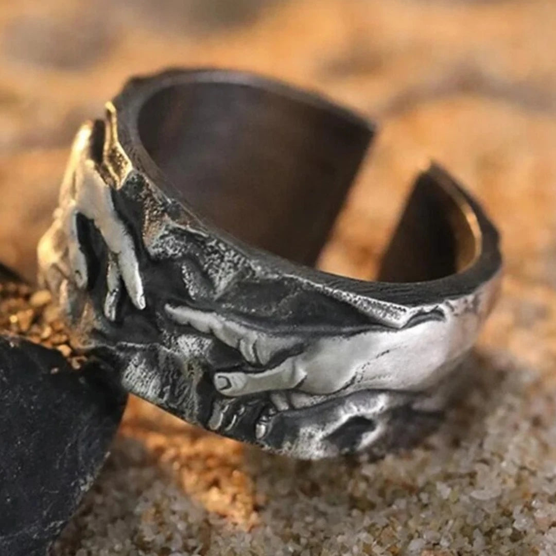 Michelangelo Creation of Adam Ring | Adjustable Handmade Stainless Steel Boho Ring for Men & Women | Artistic Renaissance Jewelry