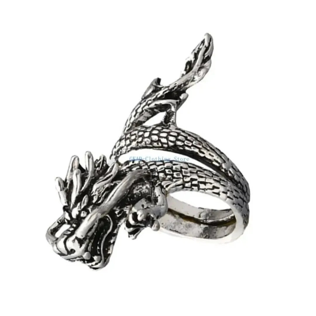 Vintage Dragon Adjustable Ring | Chunky Gothic Boho Dragon Ring for Men & Women | Antique Fantasy Jewelry UK
