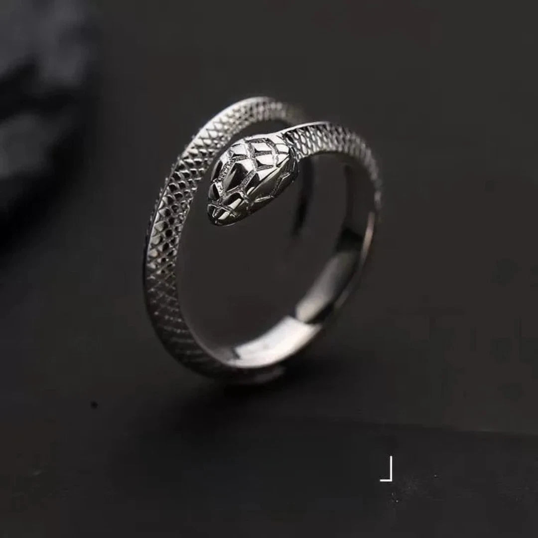 Gothic Snake Ring Adjustable – Punk Silver Serpent Wrap Ring for Men & Women | Unisex Vintage Snake Jewelry
