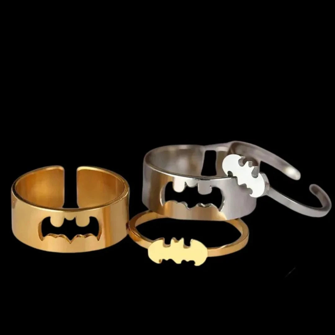 Bat Gothic Couple Ring Set | Adjustable Stainless Steel Batman Rings for Couples | Gothic Punk Unisex Matching Jewelry