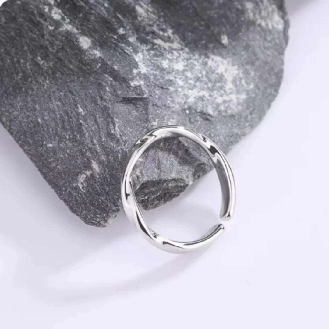 Sterling Silver Twisted Wave Ring | Adjustable Ripple Twist Ring for Women & Men | Minimalist Skinny Silver Band