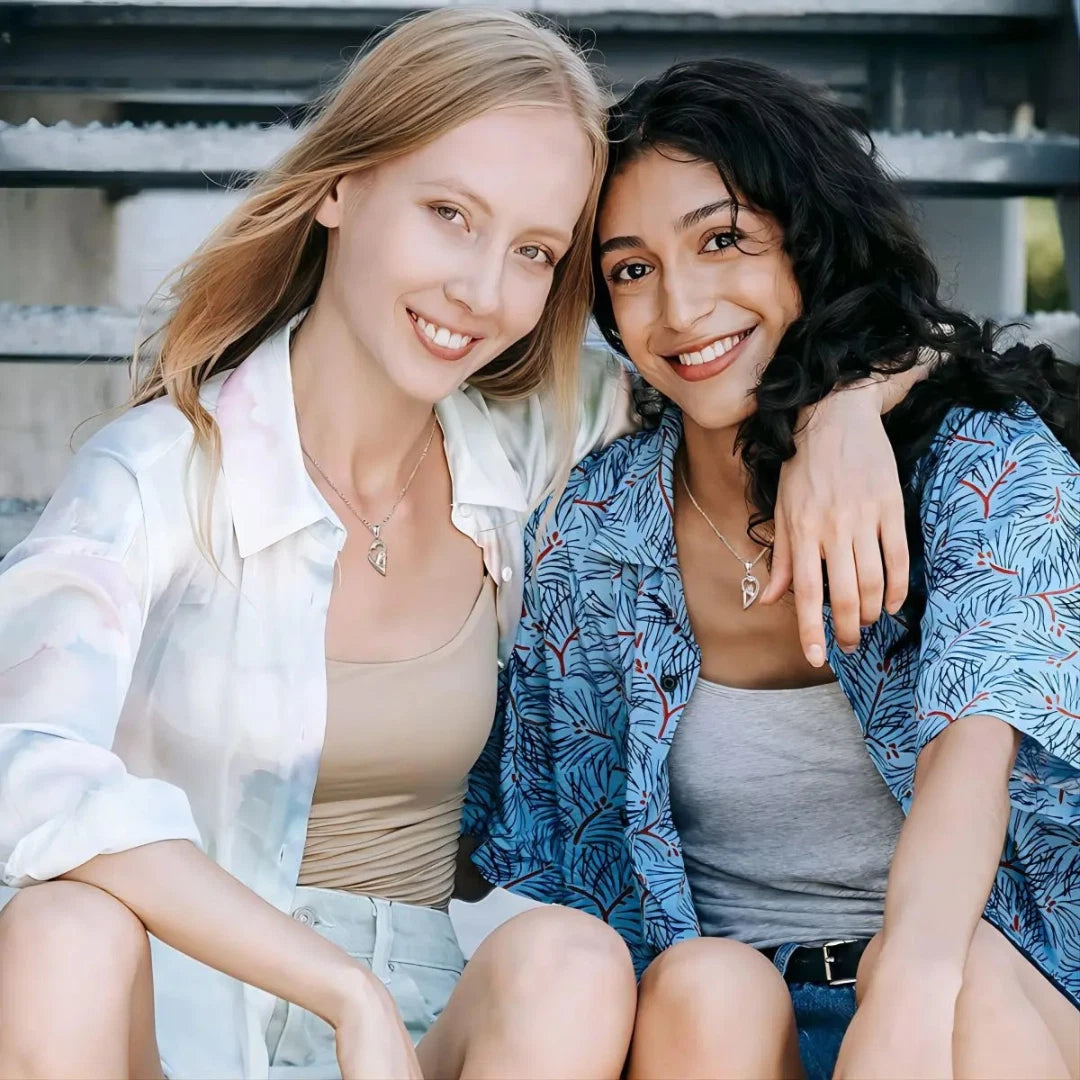 Silver Classic Love Pendant Necklace | Matching Heart Necklace for Lovers, Sisters & Best Friends | Sterling Silver Gift Jewelry