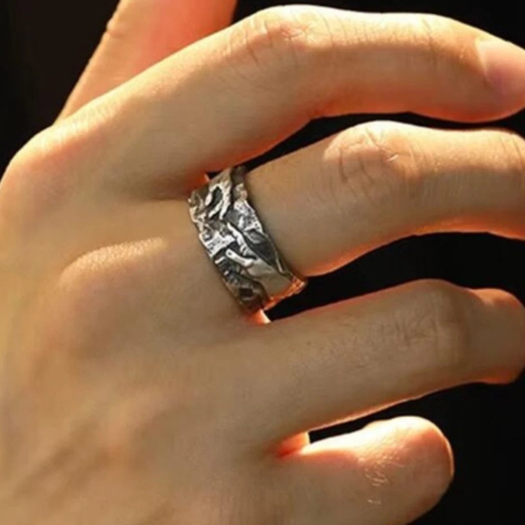 Michelangelo Creation of Adam Ring | Adjustable Handmade Stainless Steel Boho Ring for Men & Women | Artistic Renaissance Jewelry