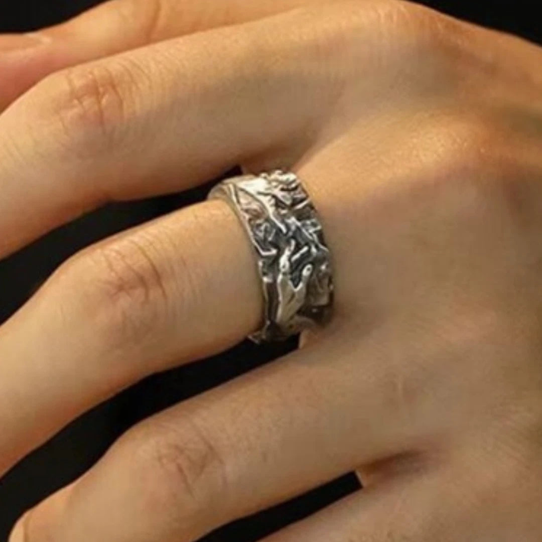 Michelangelo Creation of Adam Ring | Adjustable Handmade Stainless Steel Boho Ring for Men & Women | Artistic Renaissance Jewelry