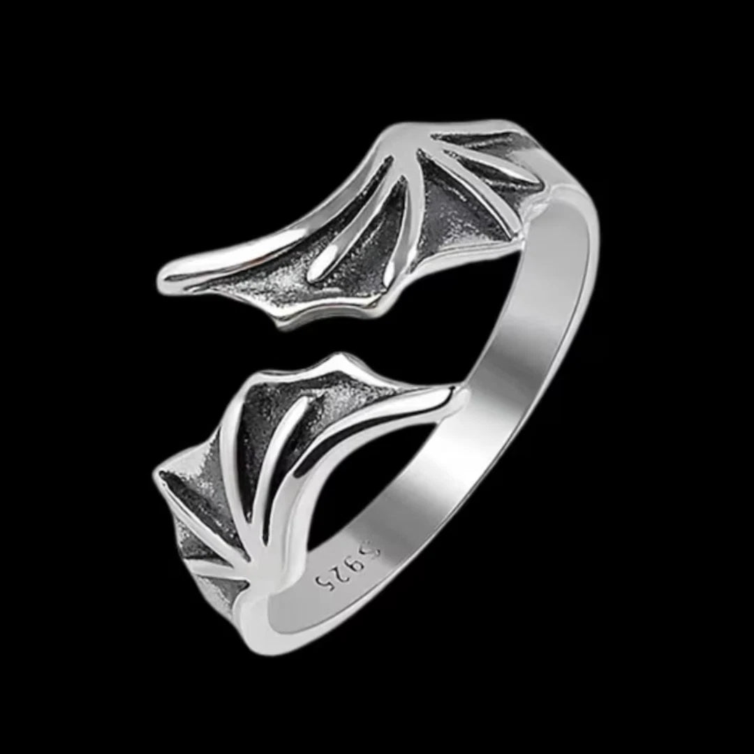 Sterling Silver Vampire Bat Wing Ring | Gothic Devil Demon Adjustable Ring | Vintage Punk Gothic Jewelry for Men & Women UK