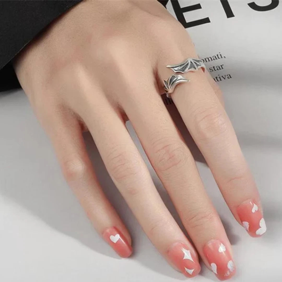 Sterling Silver Vampire Bat Wing Ring | Gothic Devil Demon Adjustable Ring | Vintage Punk Gothic Jewelry for Men & Women UK