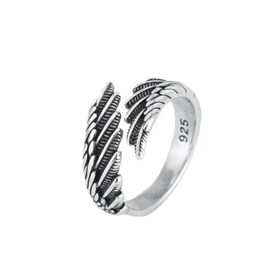 Silver Angel Wing Ring | Adjustable Boho Thumb Ring for Men & Women | Guardian Memorial Jewelry Gift