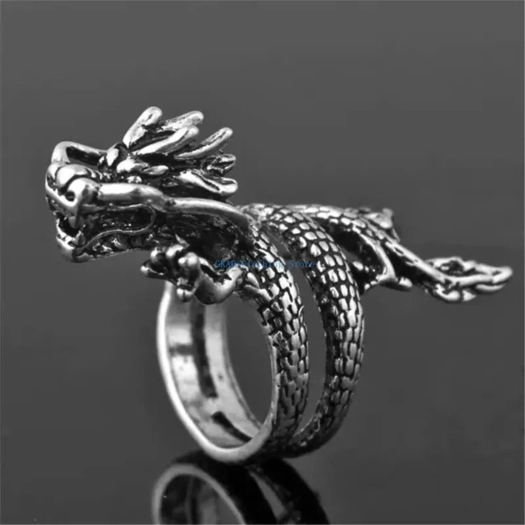 Vintage Dragon Adjustable Ring | Chunky Gothic Boho Dragon Ring for Men & Women | Antique Fantasy Jewelry UK
