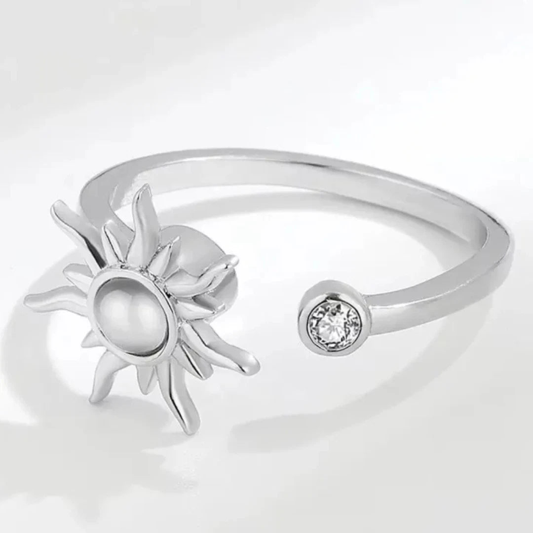 Sun Spinner Anxiety Ring | Sterling Silver Fidget Ring for Women | Celestial Anti-Stress Spinner Jewelry Gift