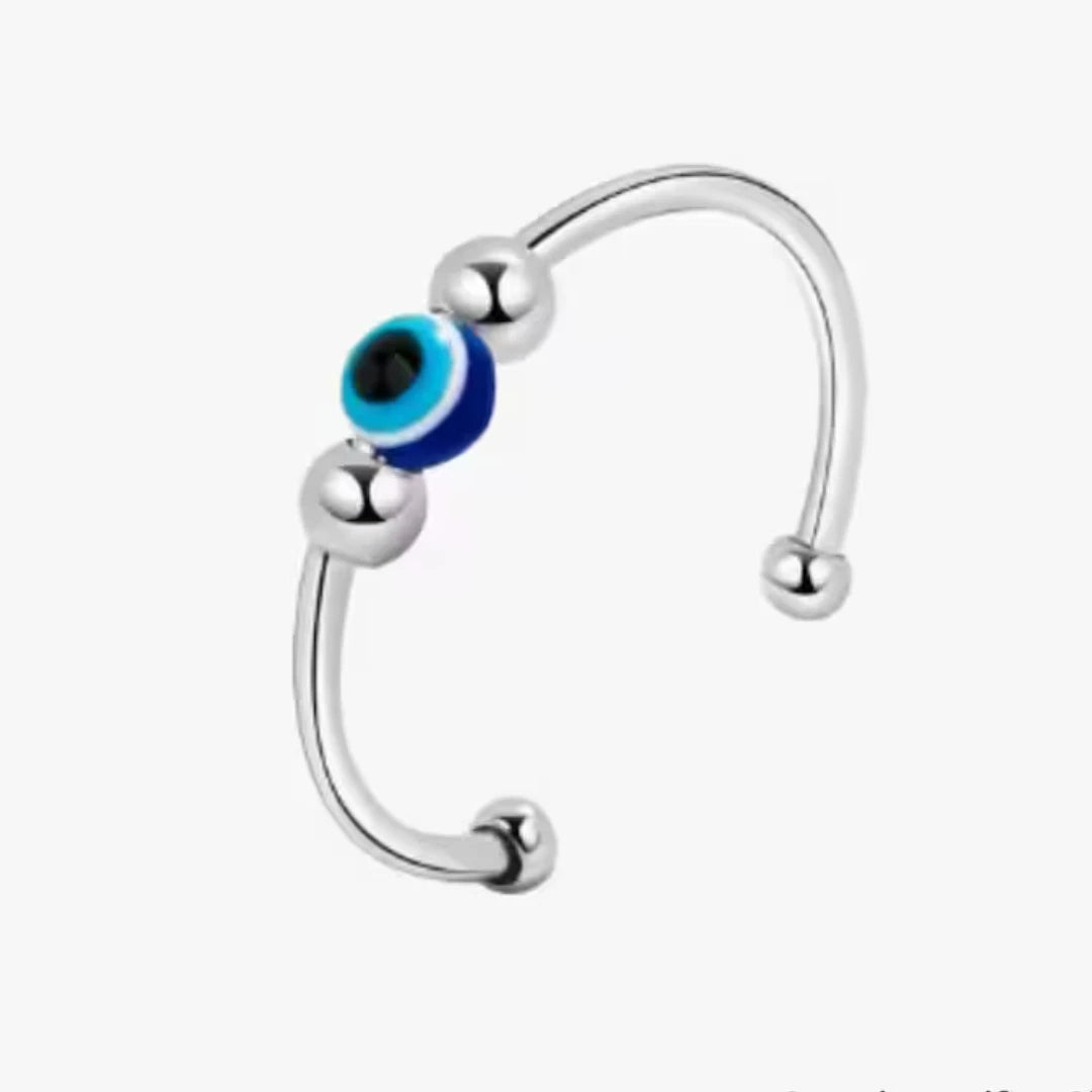 Anti-Anxiety Evil Eye Spinner Ring – Adjustable Fidget Bead Ring for Stress Relief & Positivity