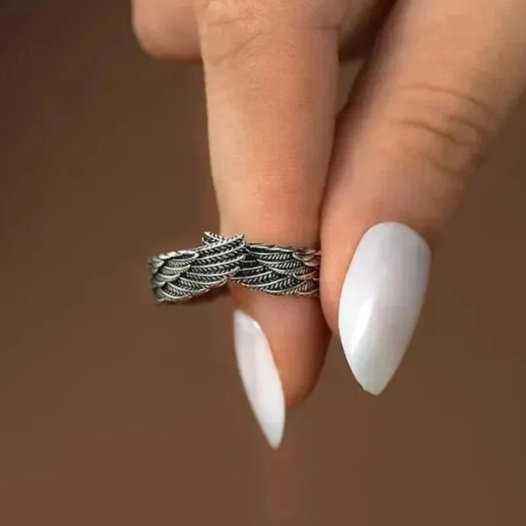 Silver Angel Wing Ring | Adjustable Boho Guardian Thumb Ring for Men & Women | Spiritual Protection Jewelry Gift