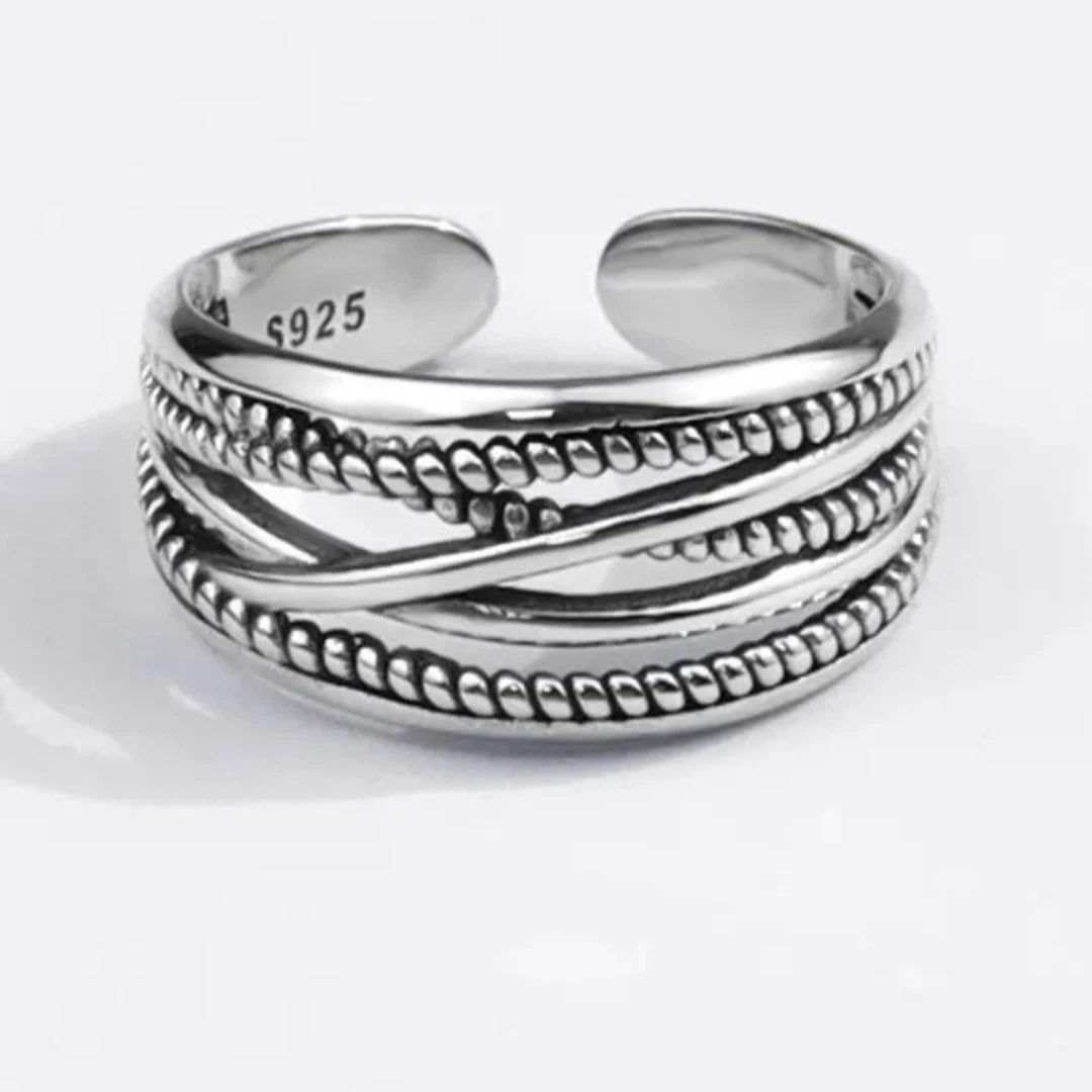 Chunky Silver Adjustable Ring for Women | Multi-Layer Sterling Silver Plated Thumb Ring | Bold Statement Fashion Jewelry