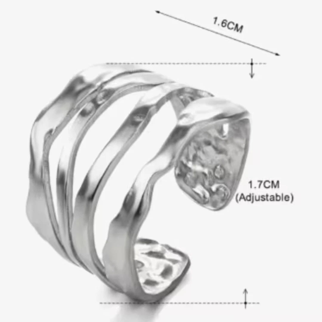 Multi-Layer Hammered Stainless Steel Ring | Adjustable Chunky Thumb Ring | Unisex Statement Boho Jewelry