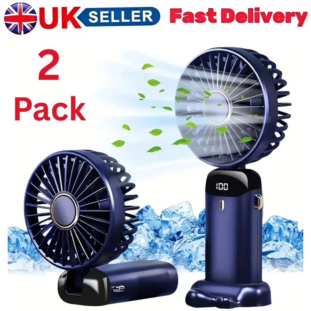 2-Pack USB Rechargeable Handheld Mini Fans – 5-Speed Foldable Portable Fans for Home, Office & Travel