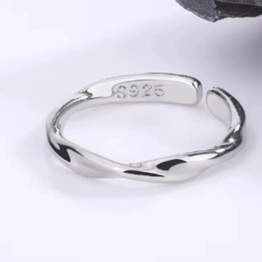 Sterling Silver Twisted Wave Ring | Adjustable Ripple Twist Ring for Women & Men | Minimalist Skinny Silver Band