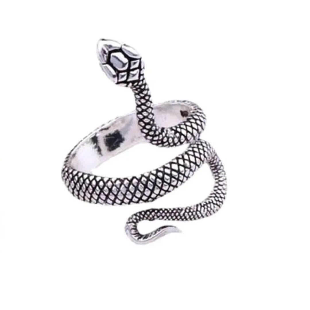 Adjustable Vintage Silver Snake Ring | Gothic Punk Serpent Ring for Men & Women | Retro Unisex Snake Jewelry