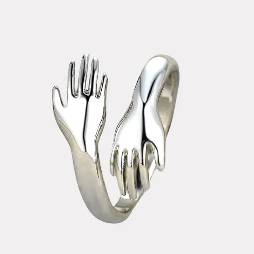 Adjustable Silver Hug Ring | Love Embrace Open Ring for Women & Men | Friendship, Couple, and Family Gift Jewelry