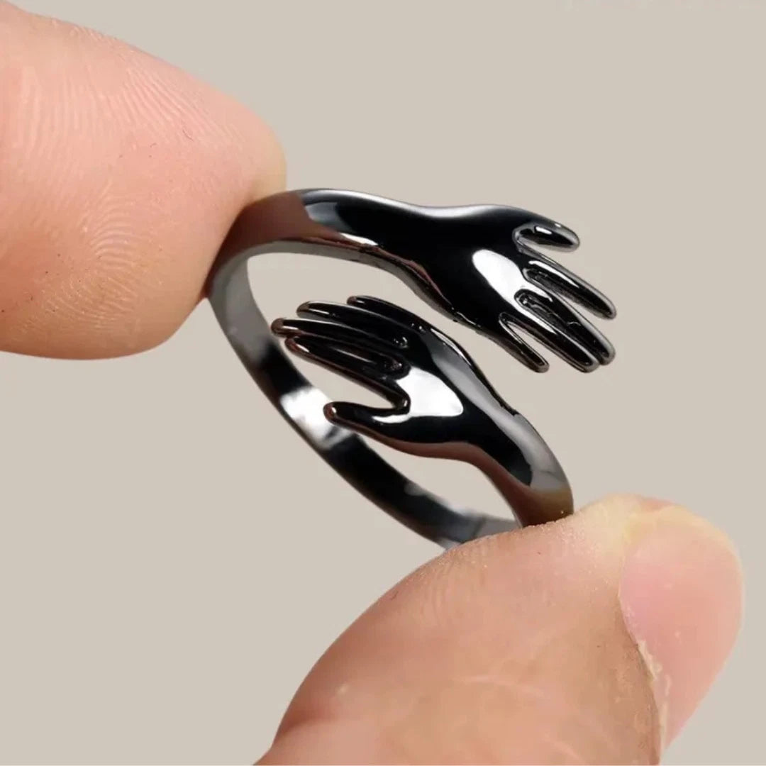 Adjustable Silver Hug Ring | Love Embrace Open Ring for Women & Men | Friendship, Couple, and Family Gift Jewelry