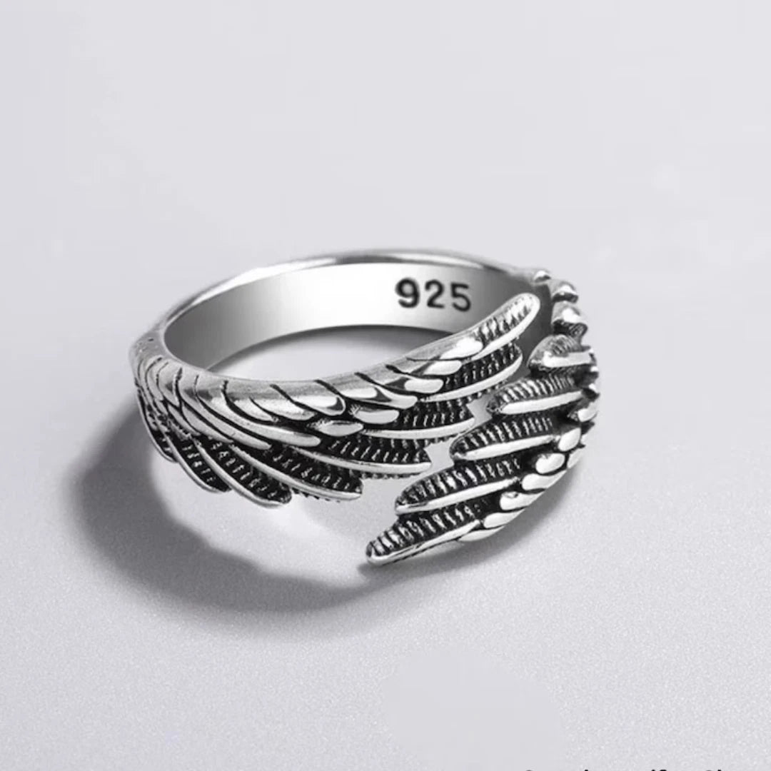 Silver Angel Wing Ring | Adjustable Boho Thumb Ring for Men & Women | Guardian Memorial Jewelry Gift
