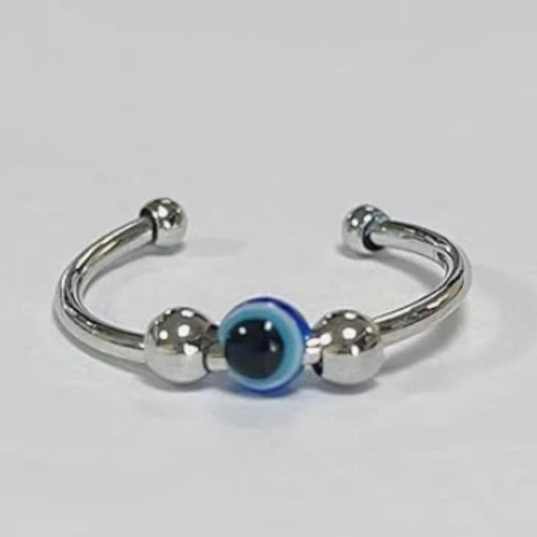 Anti-Anxiety Evil Eye Spinner Ring – Adjustable Fidget Bead Ring for Stress Relief & Positivity