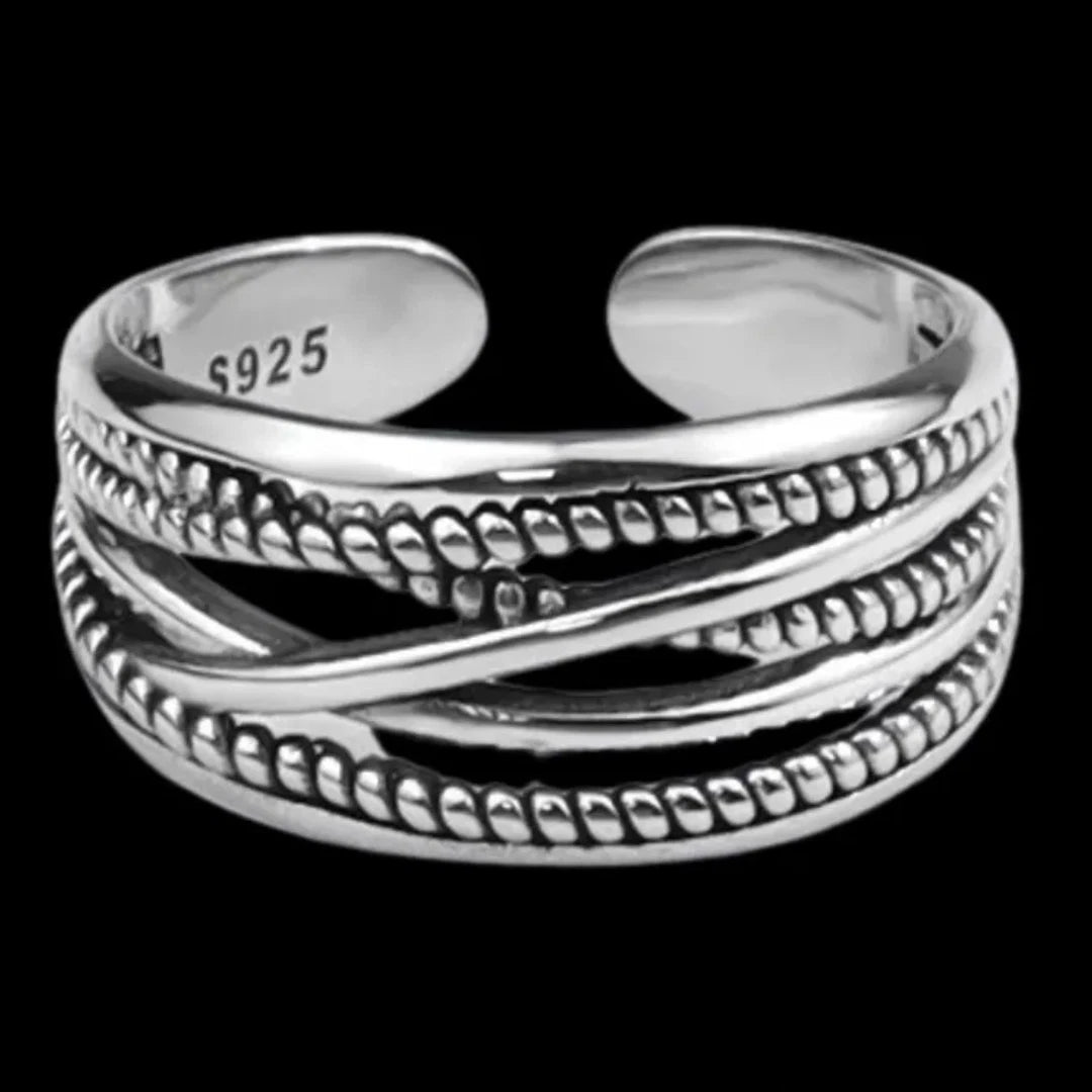 Chunky Silver Adjustable Ring for Women | Multi-Layer Sterling Silver Plated Thumb Ring | Bold Statement Fashion Jewelry