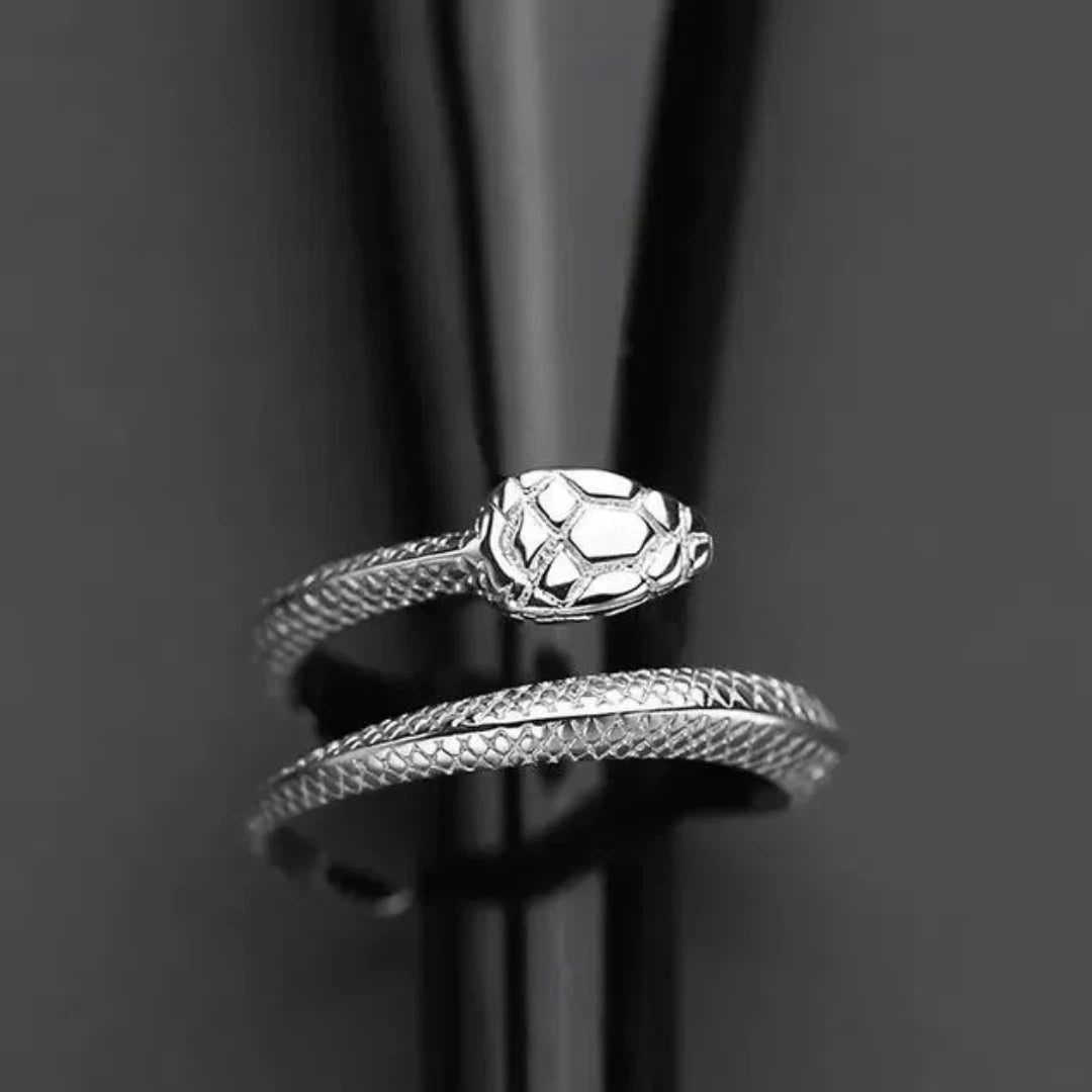 Gothic Snake Ring Adjustable – Punk Silver Serpent Wrap Ring for Men & Women | Unisex Vintage Snake Jewelry