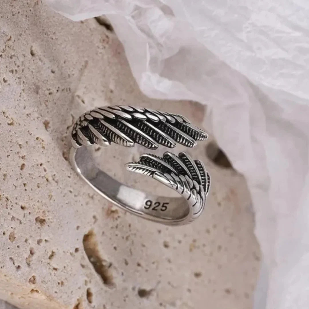Silver Angel Wing Ring | Adjustable Boho Thumb Ring for Men & Women | Guardian Memorial Jewelry Gift
