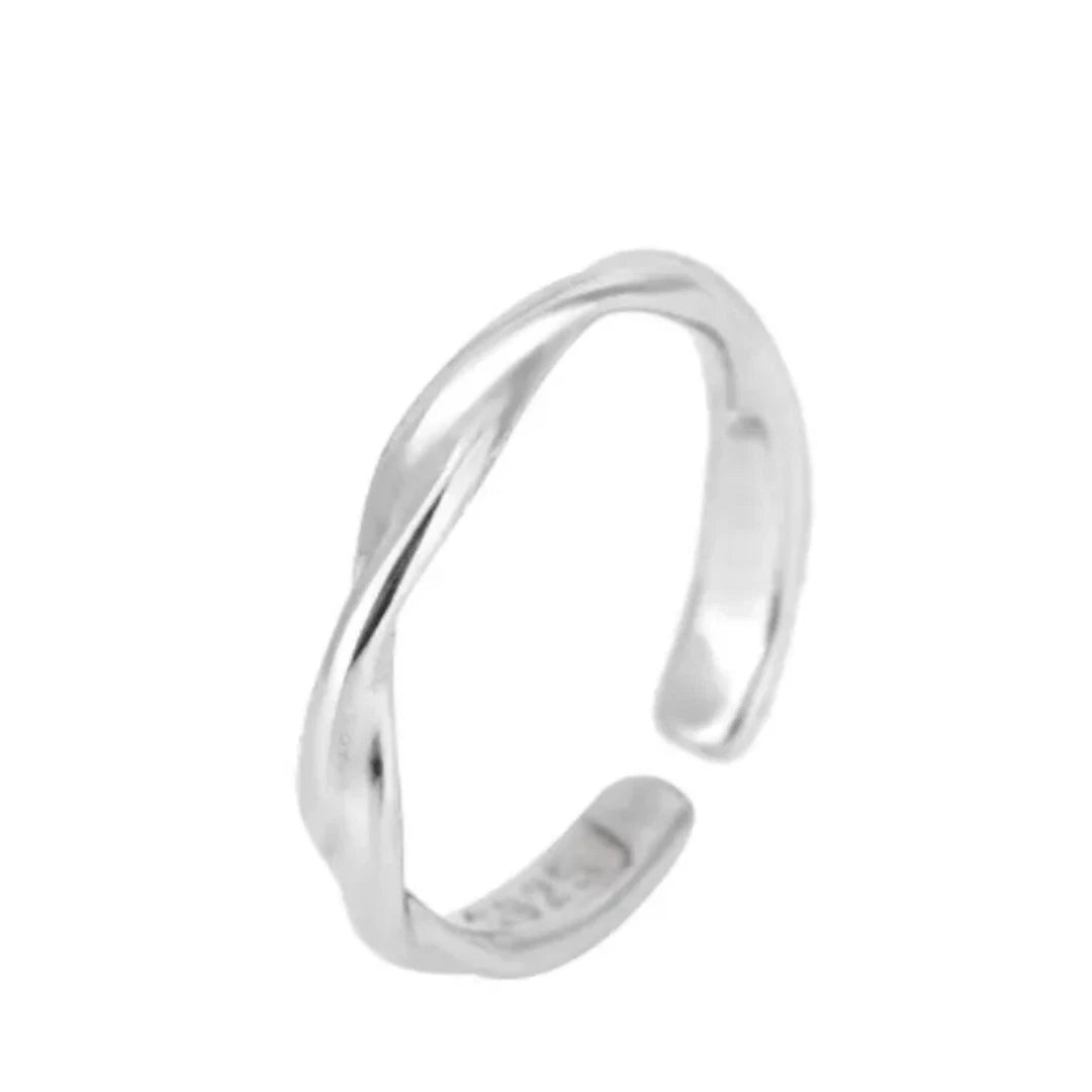 Sterling Silver Twisted Wave Ring | Adjustable Ripple Twist Ring for Women & Men | Minimalist Skinny Silver Band