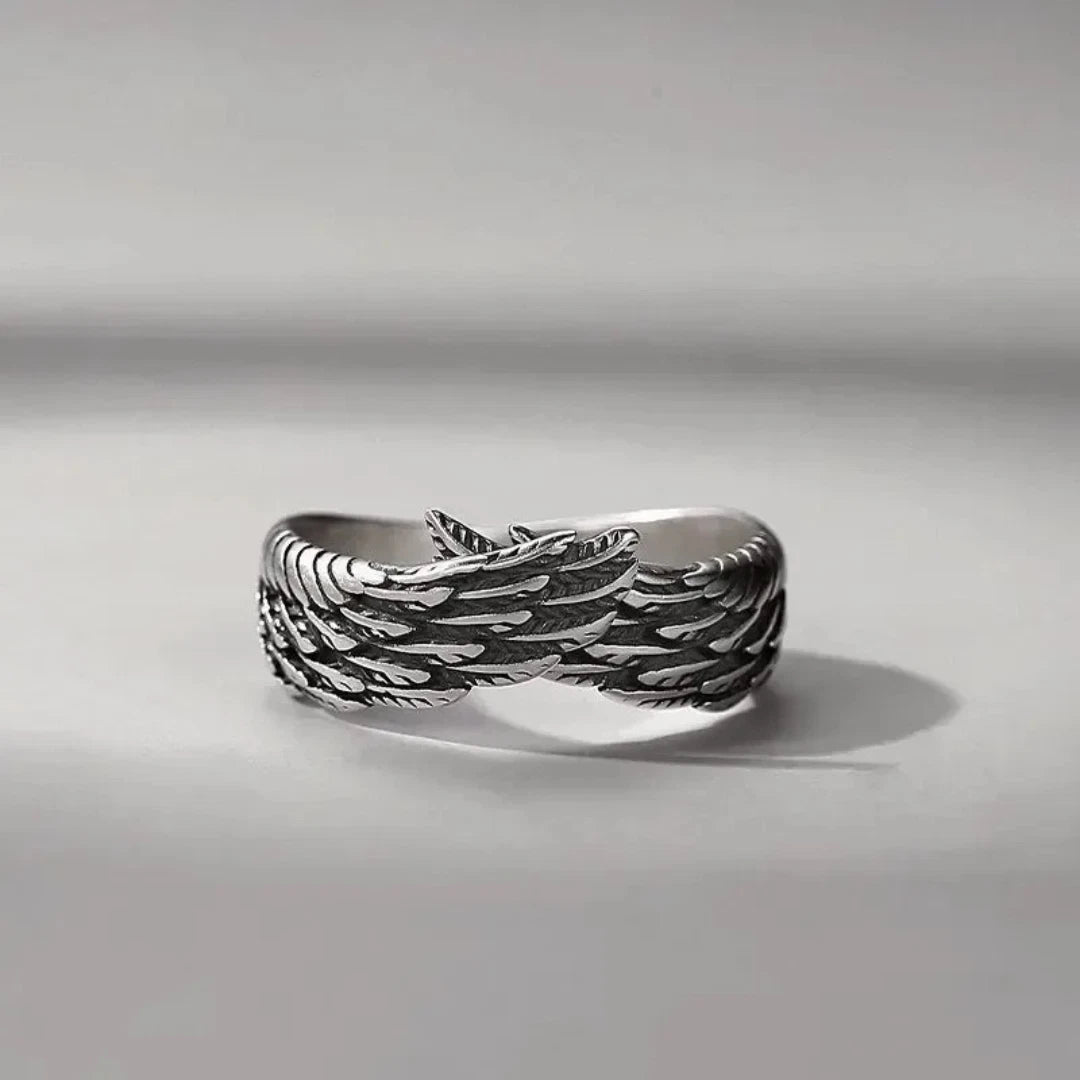 Silver Angel Wing Ring | Adjustable Boho Guardian Thumb Ring for Men & Women | Spiritual Protection Jewelry Gift