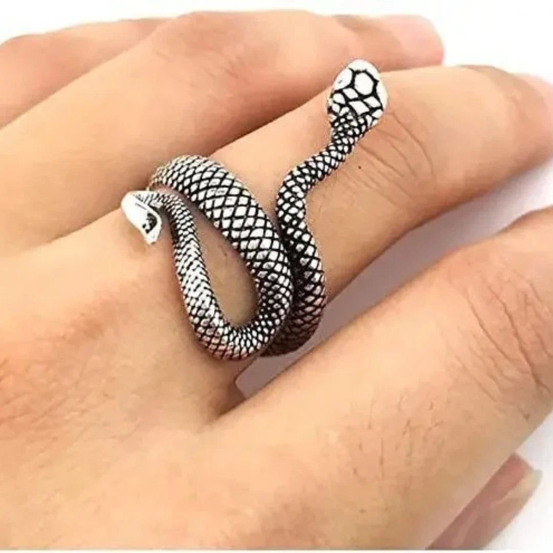 Adjustable Vintage Silver Snake Ring | Gothic Punk Serpent Ring for Men & Women | Retro Unisex Snake Jewelry