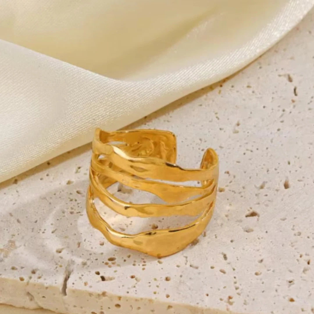 Multi-Layer Hammered Stainless Steel Ring | Adjustable Chunky Thumb Ring | Unisex Statement Boho Jewelry