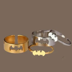 Bat Gothic Couple Ring Set | Adjustable Stainless Steel Batman Rings for Couples | Gothic Punk Unisex Matching Jewelry