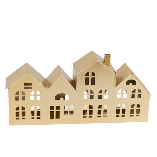 Gold Metal Christmas House Lantern – Festive Village Display Decoration