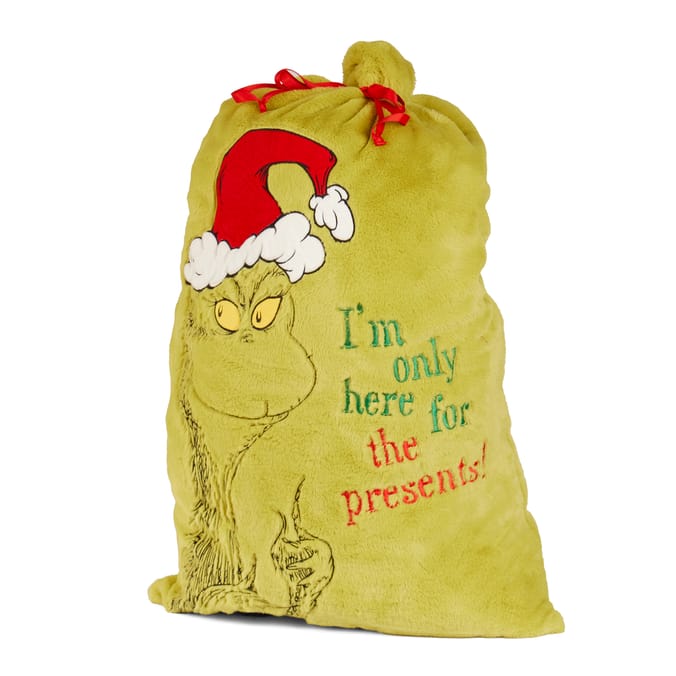 Grinch Christmas Gift Sack – Plush Drawstring Present Bag