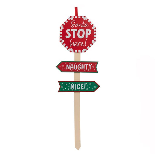 Sleigh Bells Christmas Stake Sign - Santa Stop Here