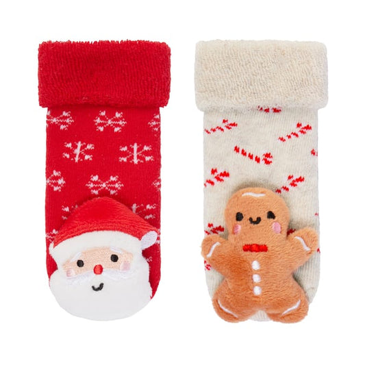 Baby Christmas Socks Set – Soft Plush 3D Character Socks (Santa, Gingerbread, Pudding & Reindeer)