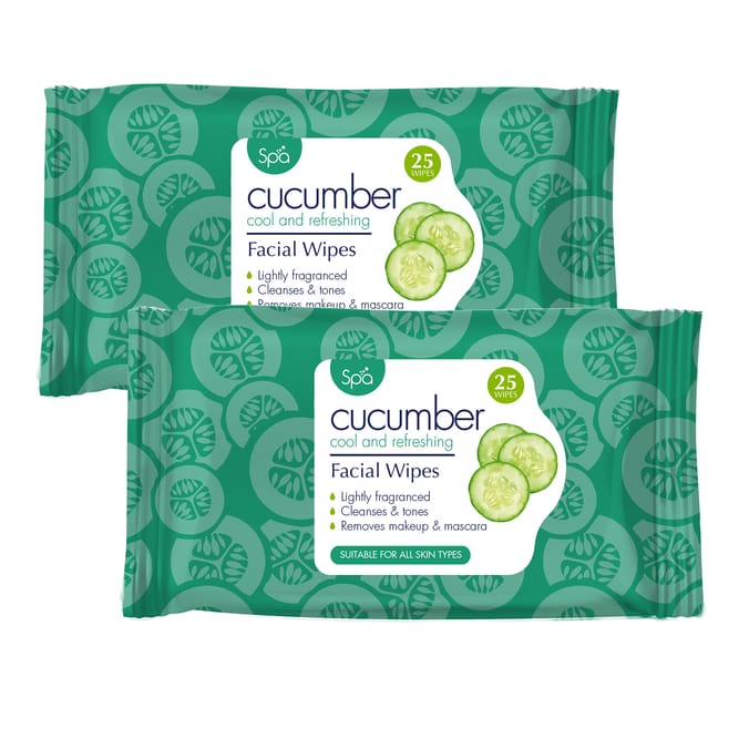 Spa Cucumber Extract & Pro-Vitamin B5 Facial Wipes – 25 Wipes x 2 Packs