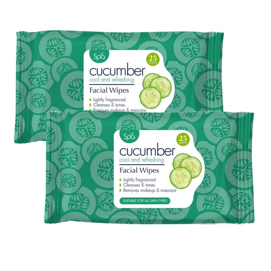 Spa Cucumber Extract & Pro-Vitamin B5 Facial Wipes – 25 Wipes x 2 Packs