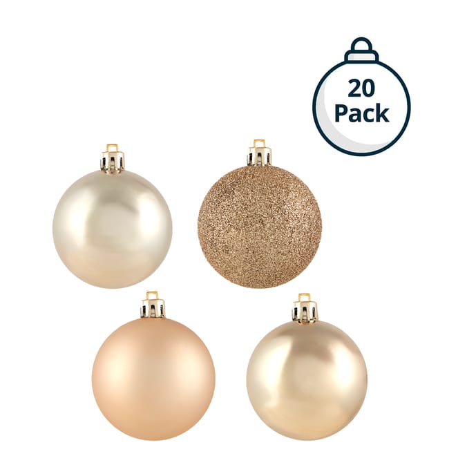 20-Pack Christmas Tree Bauble Set – Assorted Shatterproof Ornaments with Glossy, Matte & Glitter Finishes